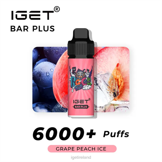 IGET bar nicotine content BAR PLUS - 6000 PUFFS P80R590 Grape Peach Ice